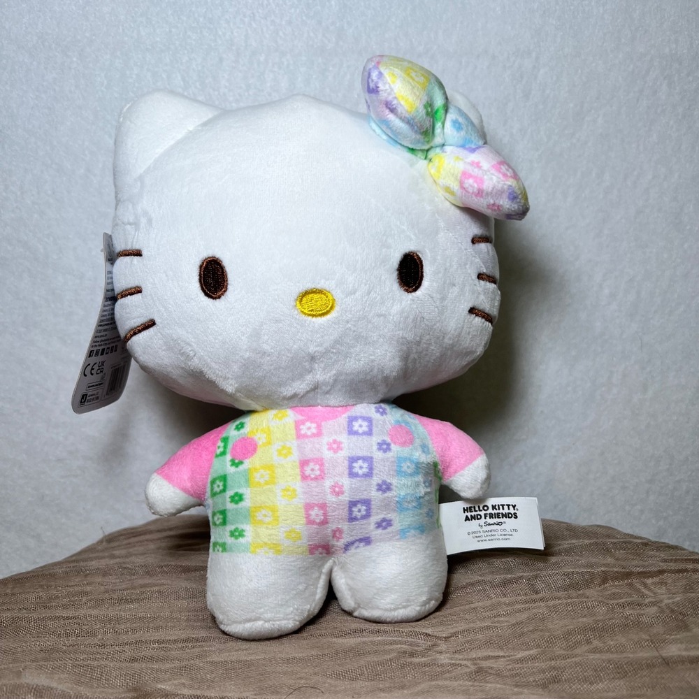 New Sanrio Hello Kitty 2025 Jazwares Rainbow Checkered Floral Pastel Plush 8"